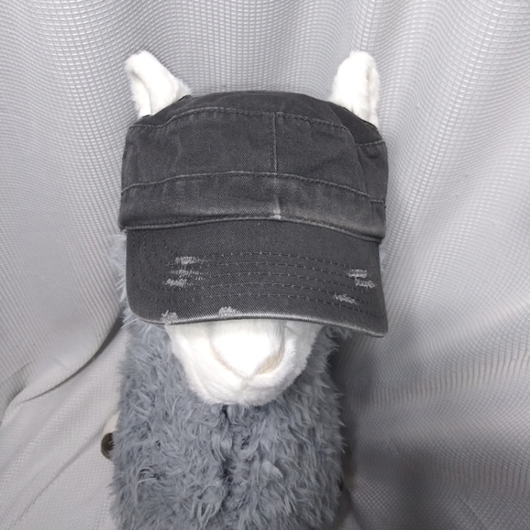 Gray Distressed Cotton Newsboy CAP Hat for Girls Women w Pigtails Red Stitching - Picture 6 of 12